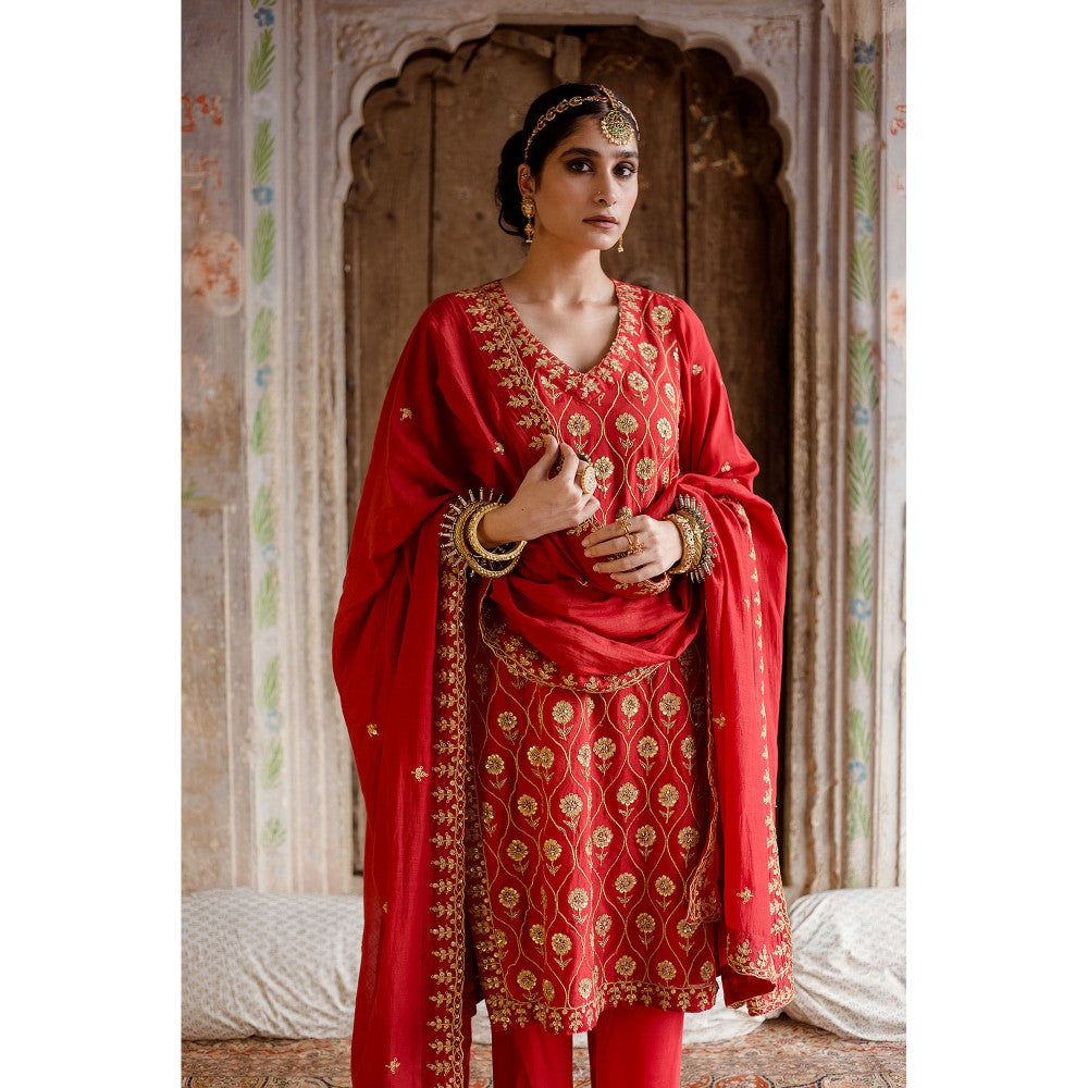 Gulabo Jaipur Sweta Red Kurta (Set of 3)