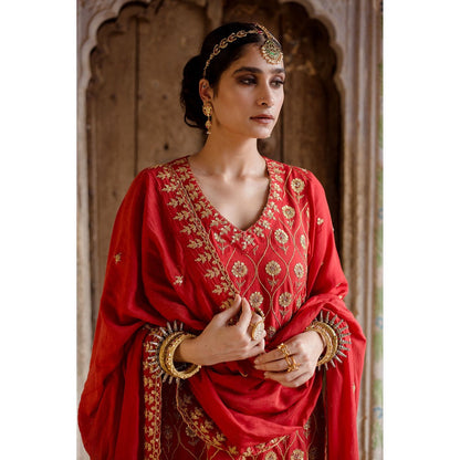 Gulabo Jaipur Sweta Red Kurta (Set of 3)