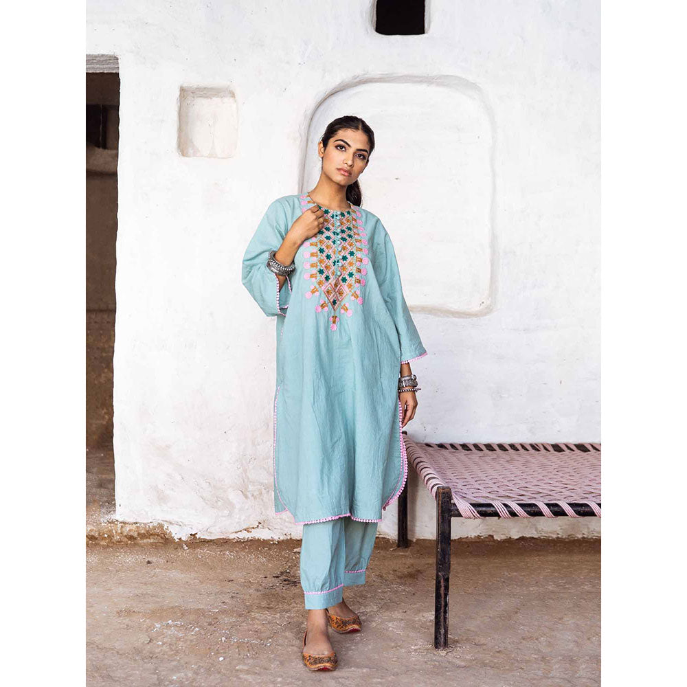Gulabo Jaipur Arzu Sky Blue Kurta (Set of 2)