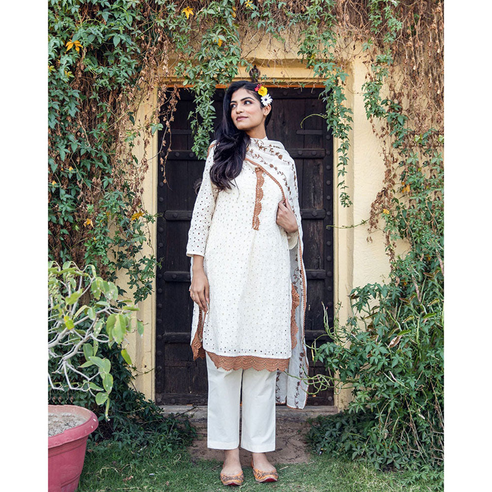 Gulabo Jaipur Meera White & Brown Kurta (Set of 4)