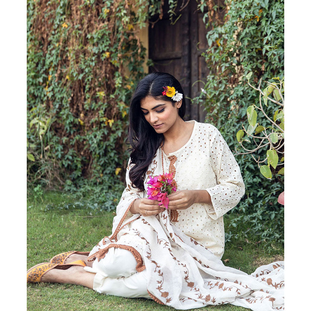 Gulabo Jaipur Meera White & Brown Kurta (Set of 4)