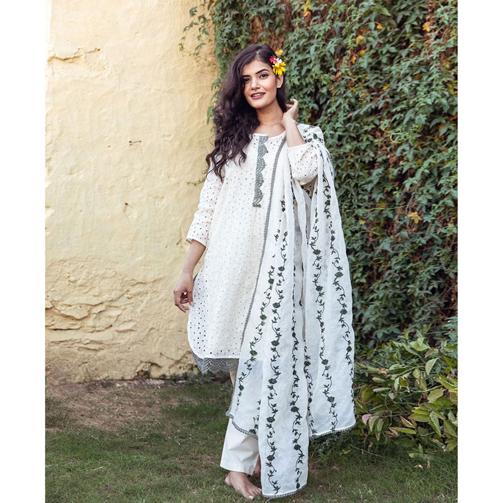 Gulabo Jaipur Meera White & Green Kurta (Set of 4)