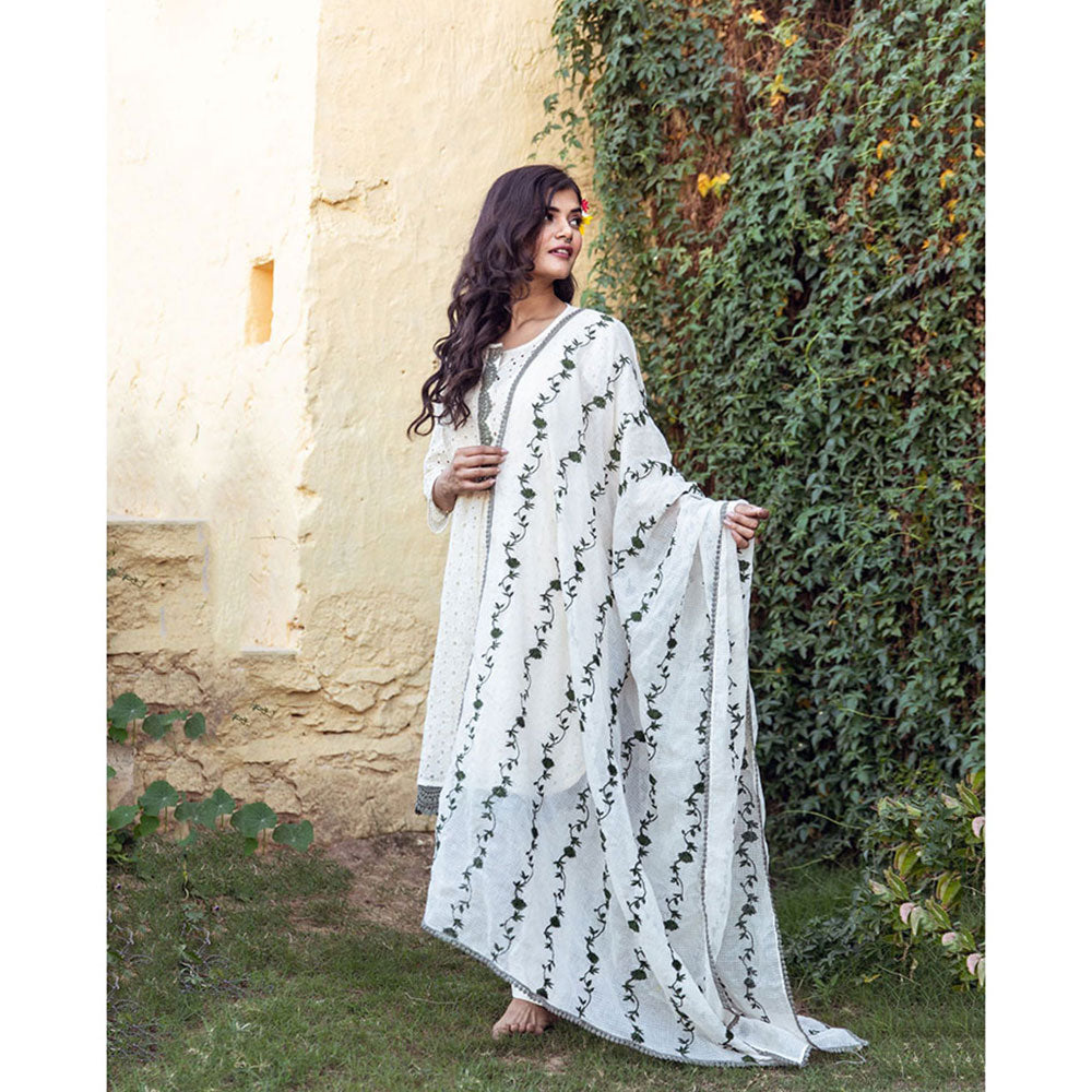 Gulabo Jaipur Meera White & Green Kurta (Set of 4)