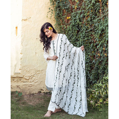 Gulabo Jaipur Meera White & Green Kurta (Set of 4)