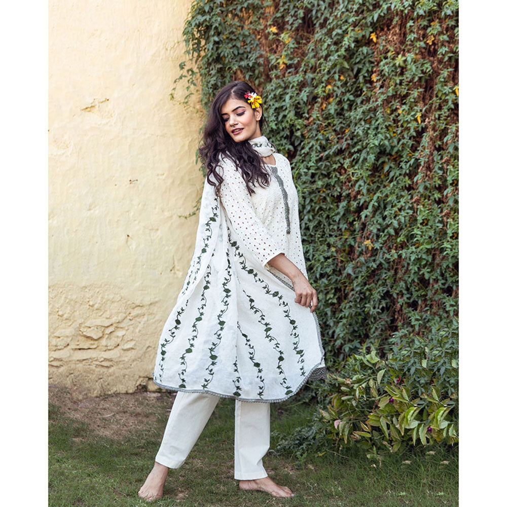 Gulabo Jaipur Meera White & Green Kurta (Set of 4)