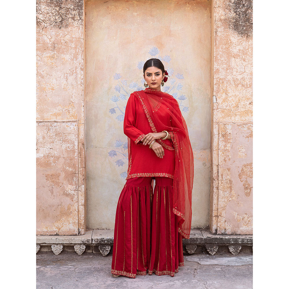 Gulabo Jaipur Umrao Red Sharara (Set of 3)