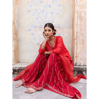 Gulabo Jaipur Umrao Red Sharara (Set of 3)