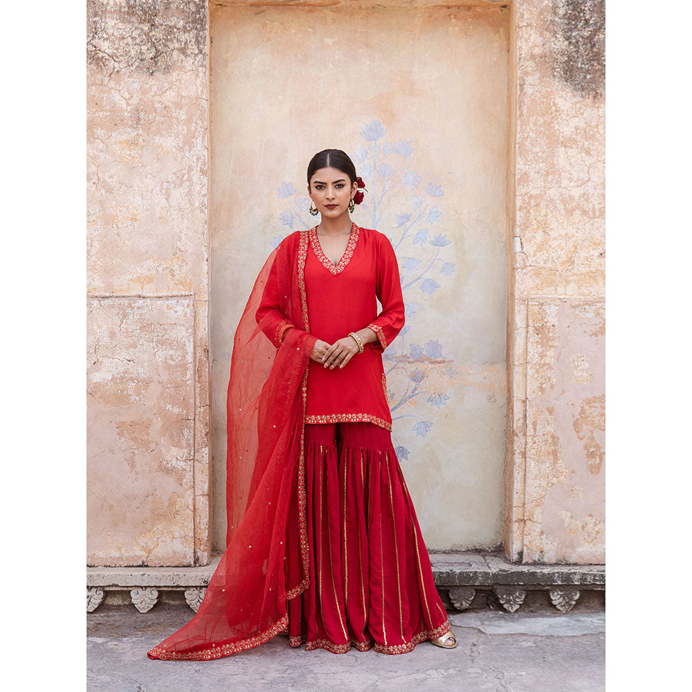 Gulabo Jaipur Umrao Red Sharara (Set of 3)