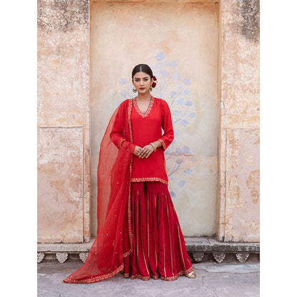 Gulabo Jaipur Umrao Red Sharara (Set of 3)