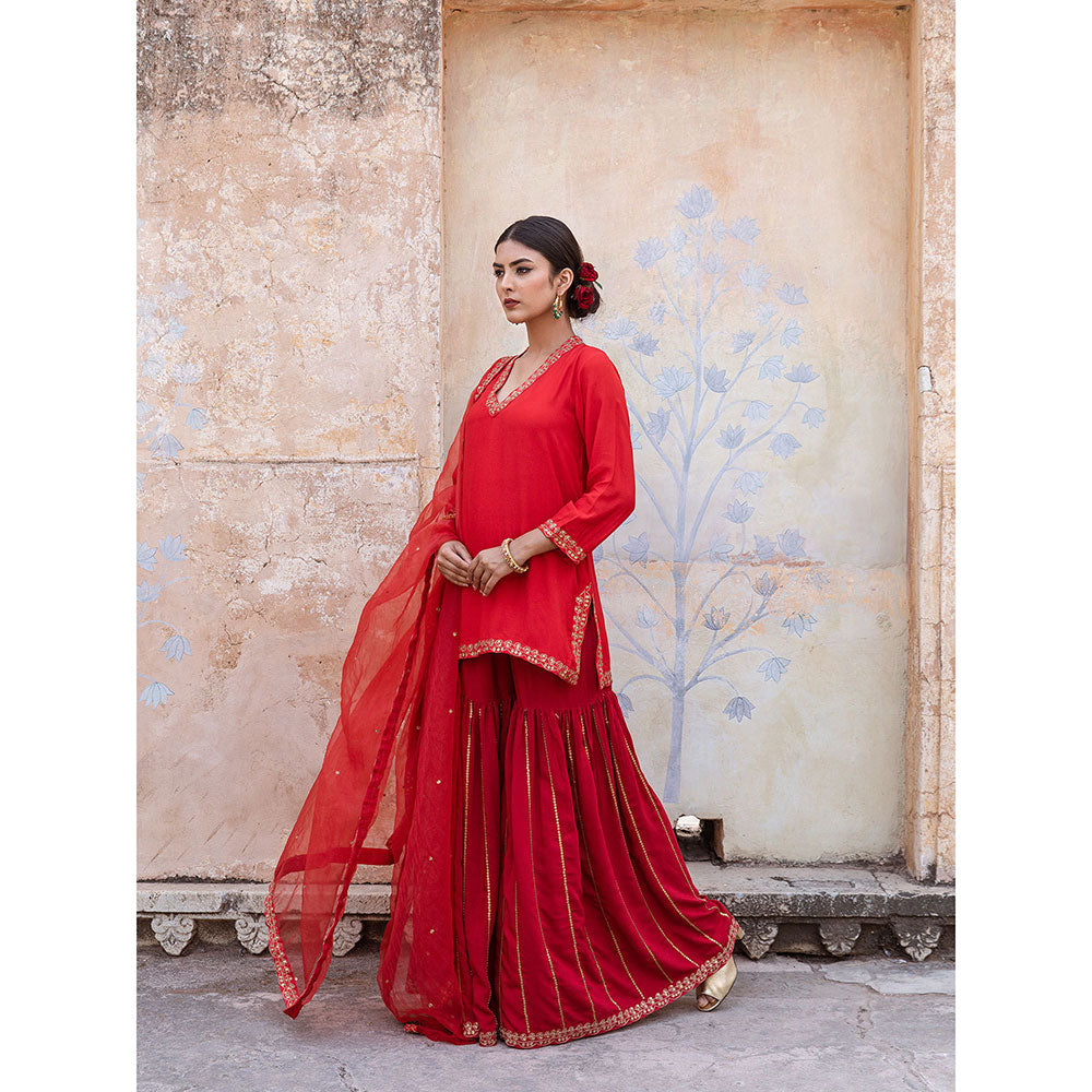 Gulabo Jaipur Umrao Red Sharara (Set of 3)