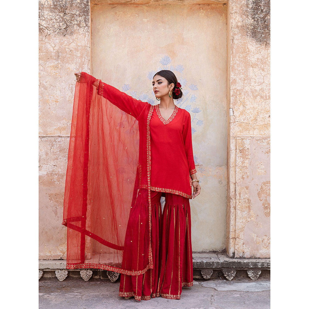 Gulabo Jaipur Umrao Red Sharara (Set of 3)