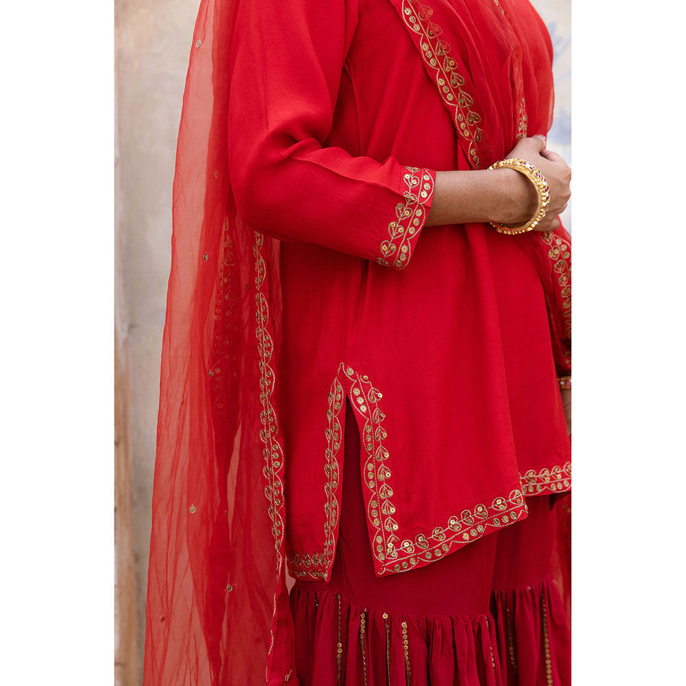Gulabo Jaipur Umrao Red Sharara (Set of 3)