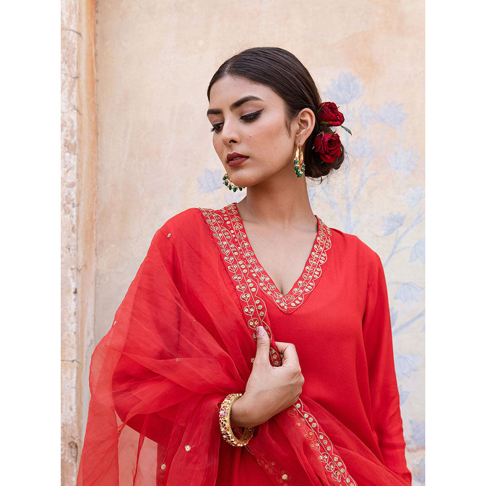 Gulabo Jaipur Umrao Red Sharara (Set of 3)