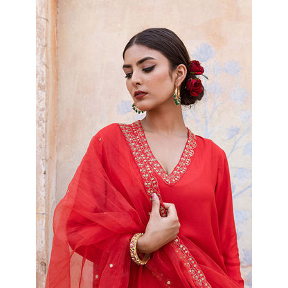 Gulabo Jaipur Umrao Red Sharara (Set of 3)