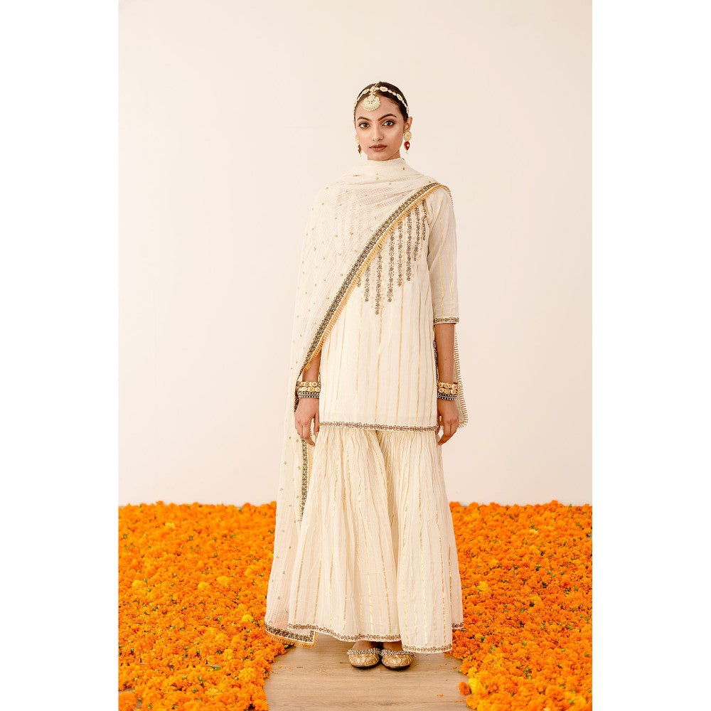 Gulabo Jaipur Kiran Off White Kurta with Sharara and Dupatta (Set of 3)