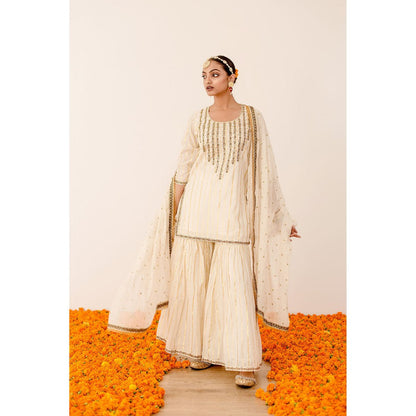 Gulabo Jaipur Kiran Off White Kurta with Sharara and Dupatta (Set of 3)