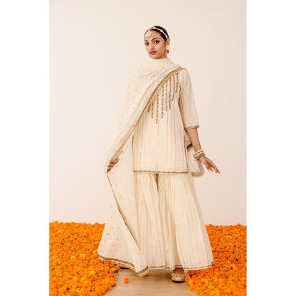 Gulabo Jaipur Kiran Off White Kurta with Sharara and Dupatta (Set of 3)