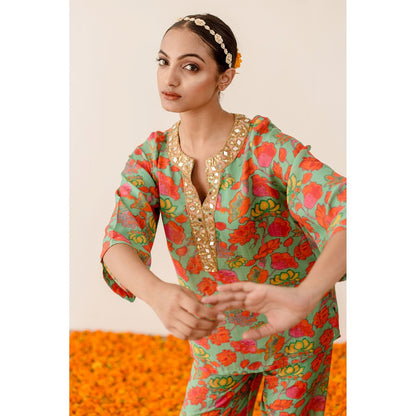Gulabo Jaipur Rain Green Top with Pants Co-ord (Set of 2)