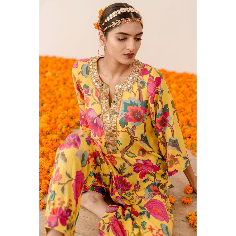 Gulabo Jaipur Rain Yellow Top with Pants Co-ord (Set of 2)