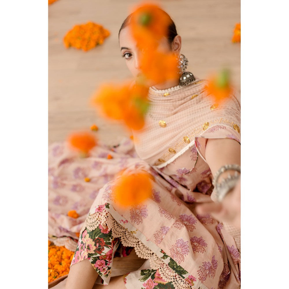 Gulabo Jaipur Roshan Peach Anarkali (Set of 3)