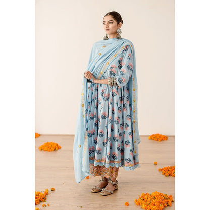 Gulabo Jaipur Roshan Blue Anarkali (Set of 3)