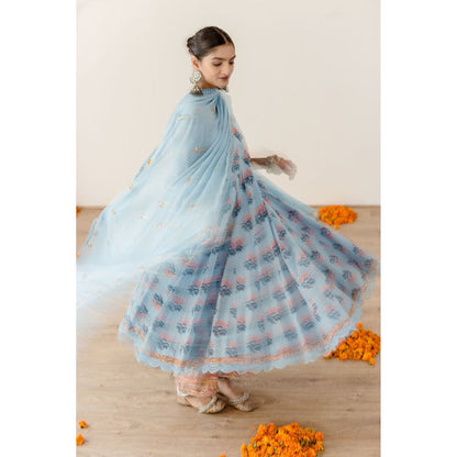 Gulabo Jaipur Roshan Blue Anarkali (Set of 3)