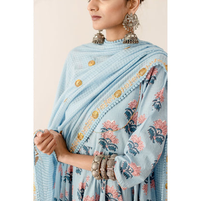 Gulabo Jaipur Roshan Blue Anarkali (Set of 3)