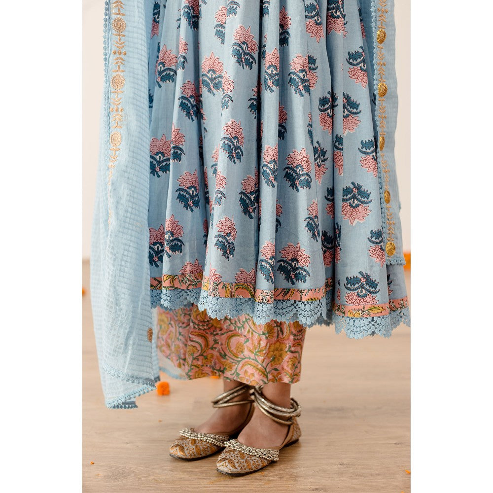 Gulabo Jaipur Roshan Blue Anarkali (Set of 3)