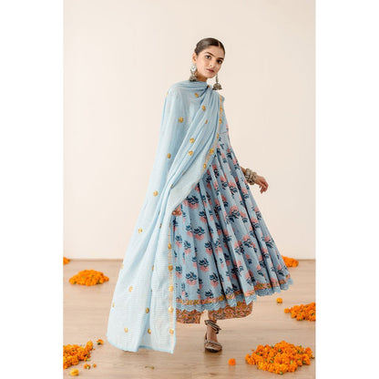 Gulabo Jaipur Roshan Blue Anarkali (Set of 3)