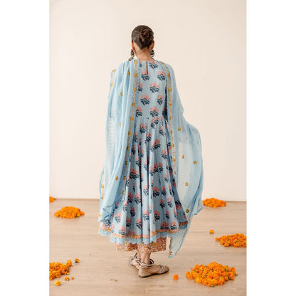 Gulabo Jaipur Roshan Blue Anarkali (Set of 3)