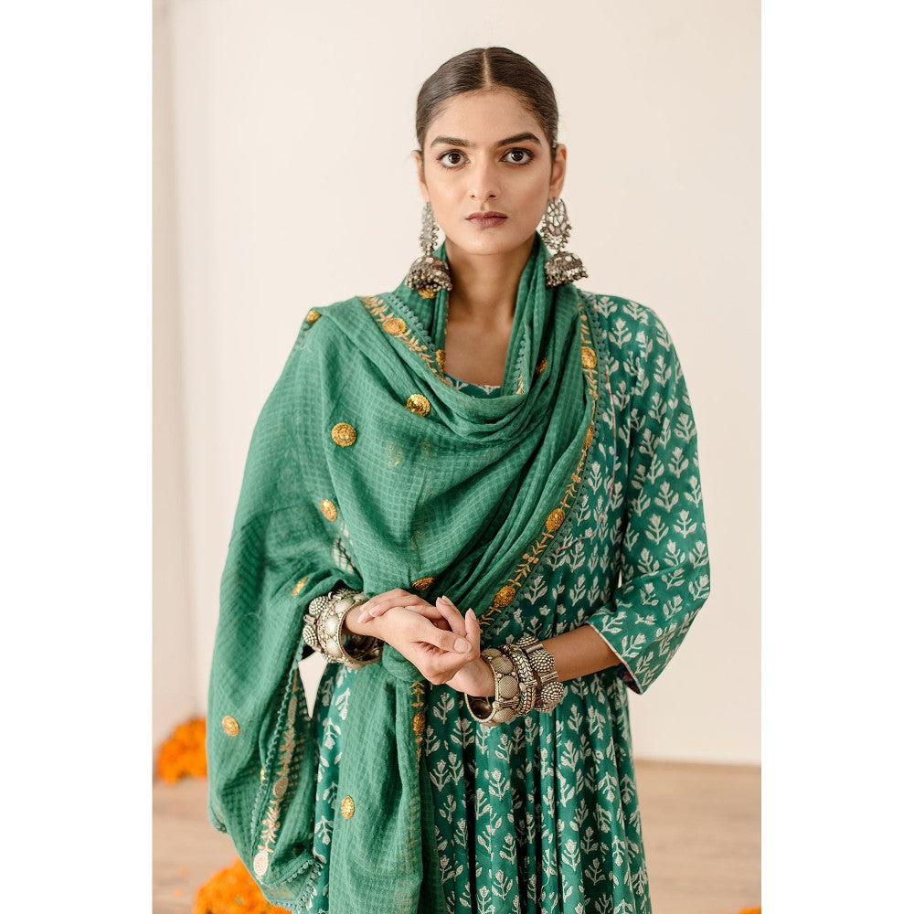 Gulabo Jaipur Roshan Green Anarkali (Set of 3)