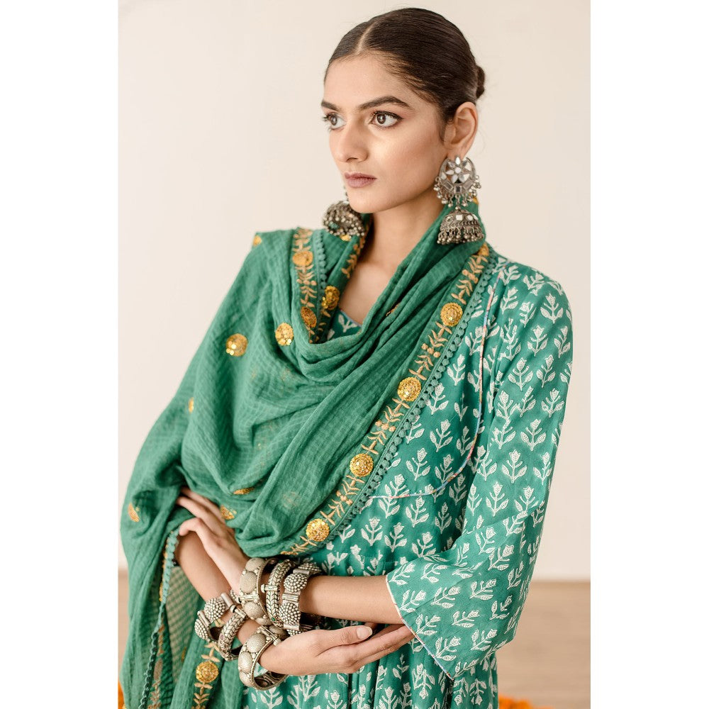 Gulabo Jaipur Roshan Green Anarkali (Set of 3)