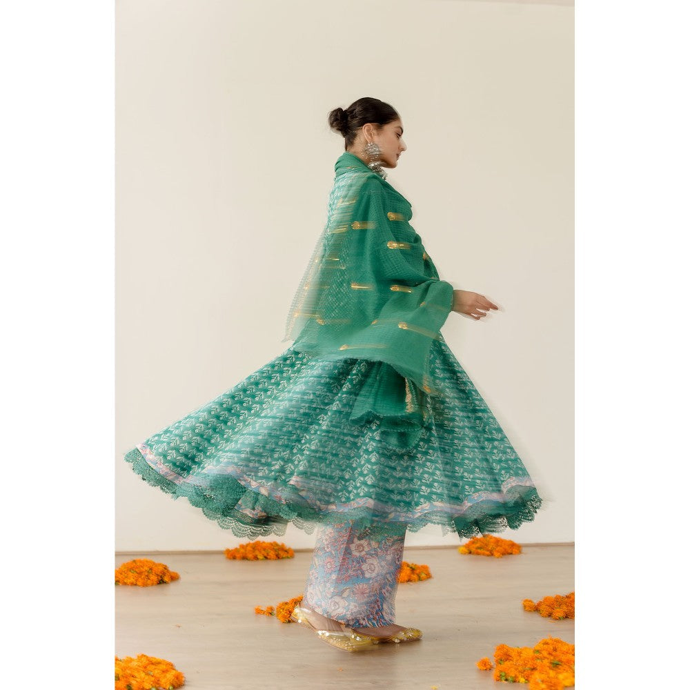 Gulabo Jaipur Roshan Green Anarkali (Set of 3)