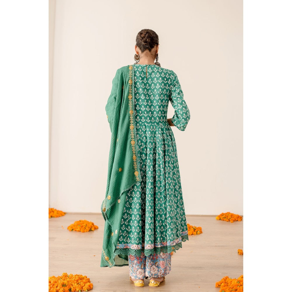 Gulabo Jaipur Roshan Green Anarkali (Set of 3)