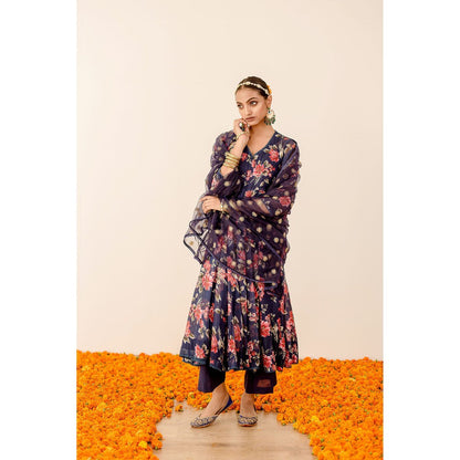 Gulabo Jaipur Ruby Dark Blue Anarkali (Set of 3)