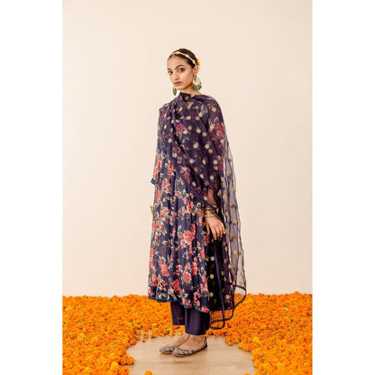 Gulabo Jaipur Ruby Dark Blue Anarkali (Set of 3)