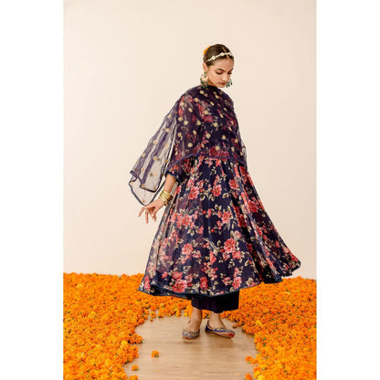 Gulabo Jaipur Ruby Dark Blue Anarkali (Set of 3)