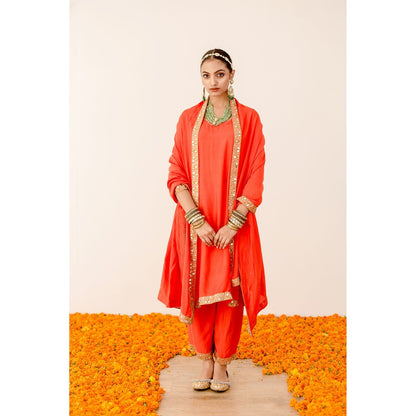 Gulabo Jaipur Kalista Orange Straight Kurta with Pant (Set of 3)