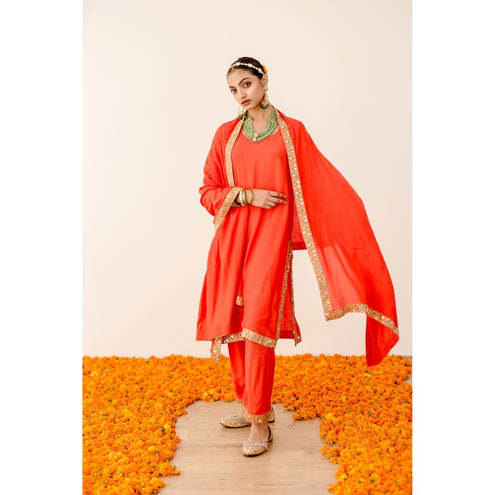 Gulabo Jaipur Kalista Orange Straight Kurta with Pant (Set of 3)