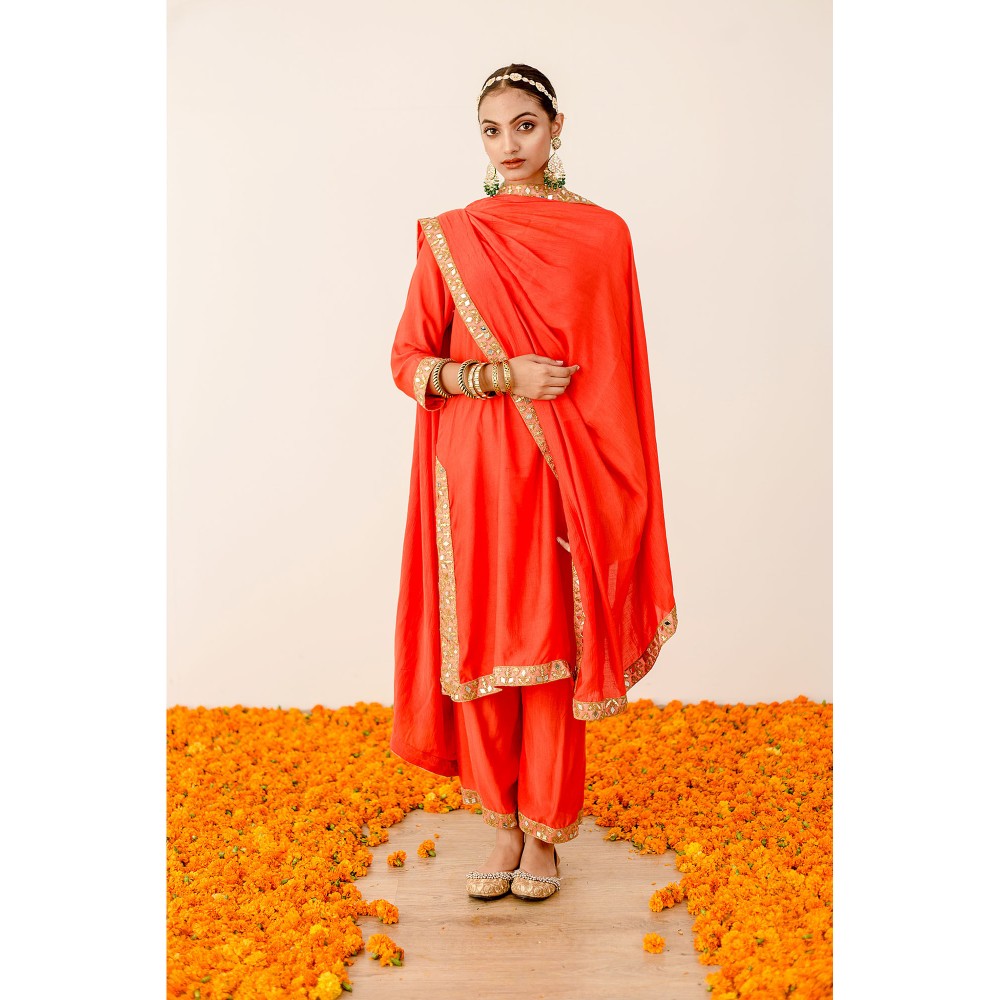 Gulabo Jaipur Kalista Orange Straight Kurta with Pant (Set of 3)