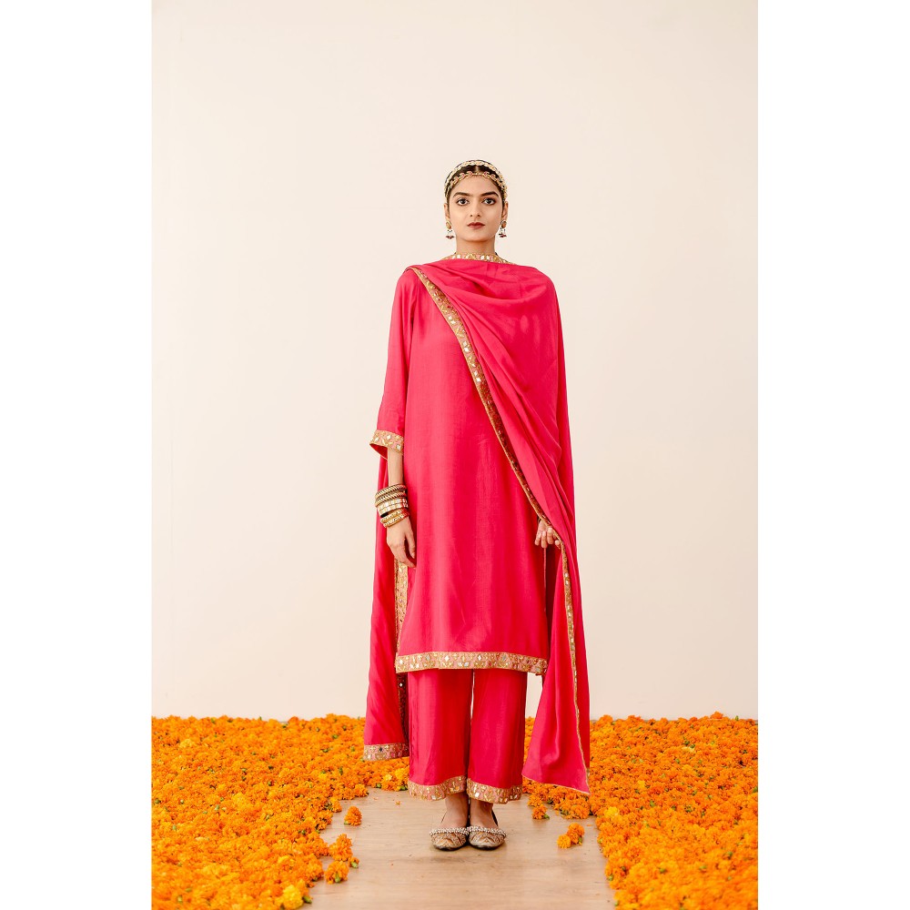 Gulabo Jaipur Kalista Pink Straight Kurta with Pant  (Set of 3)