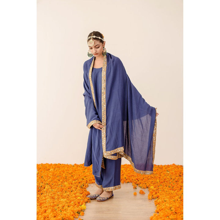 Gulabo Jaipur Kalista Blue Straight Kurta with Pant  (Set of 3)