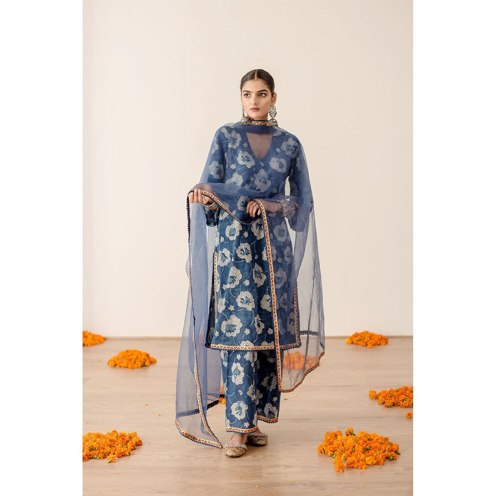 Gulabo Jaipur Dia Blue Straight Kurta with Pant  (Set of 3)