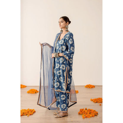 Gulabo Jaipur Dia Blue Straight Kurta with Pant  (Set of 3)