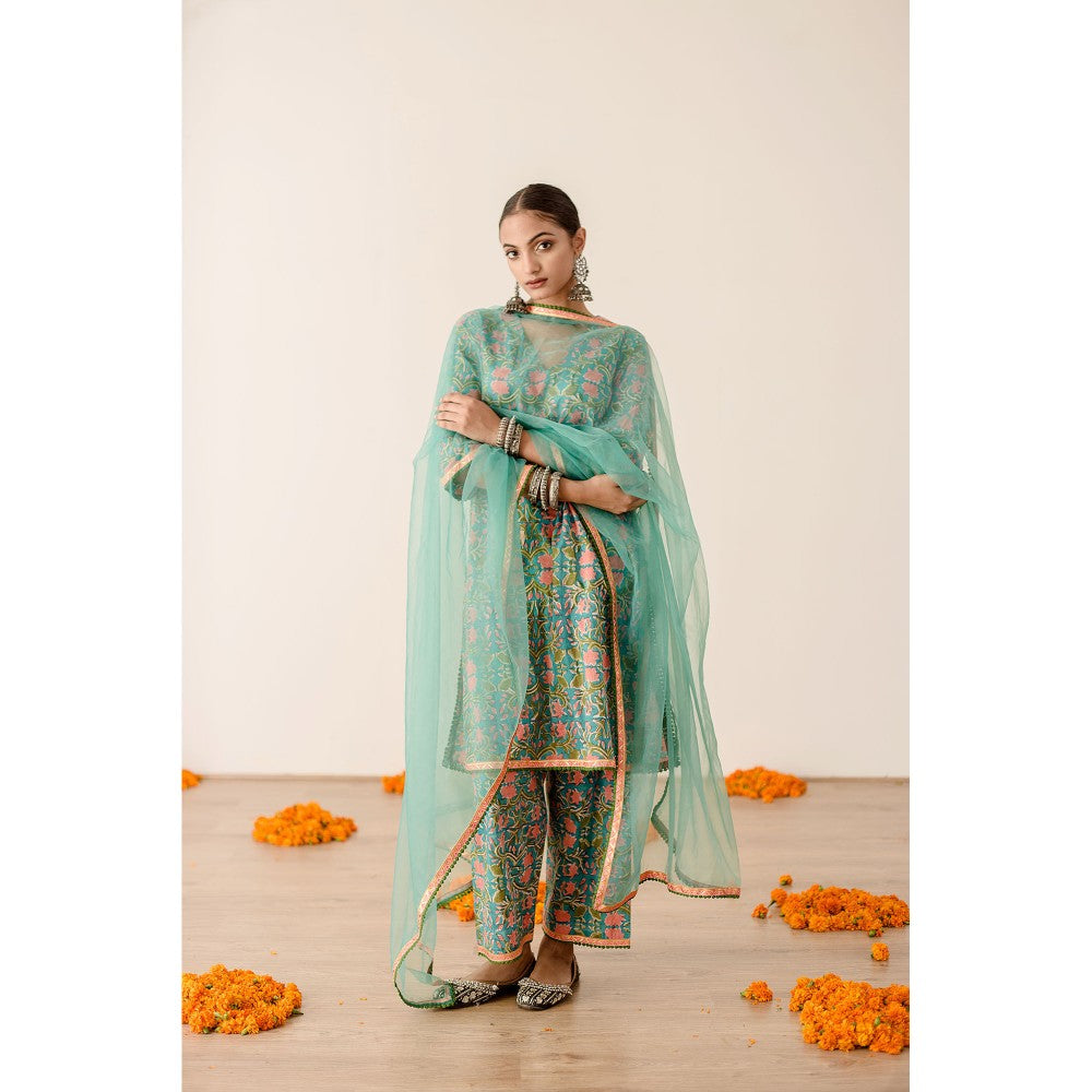 Gulabo Jaipur Dia Green Straight Kurta with Pant  (Set of 3)