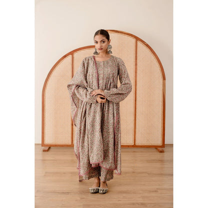 Gulabo Jaipur Abaya Grey Anarkali (Set of 3)