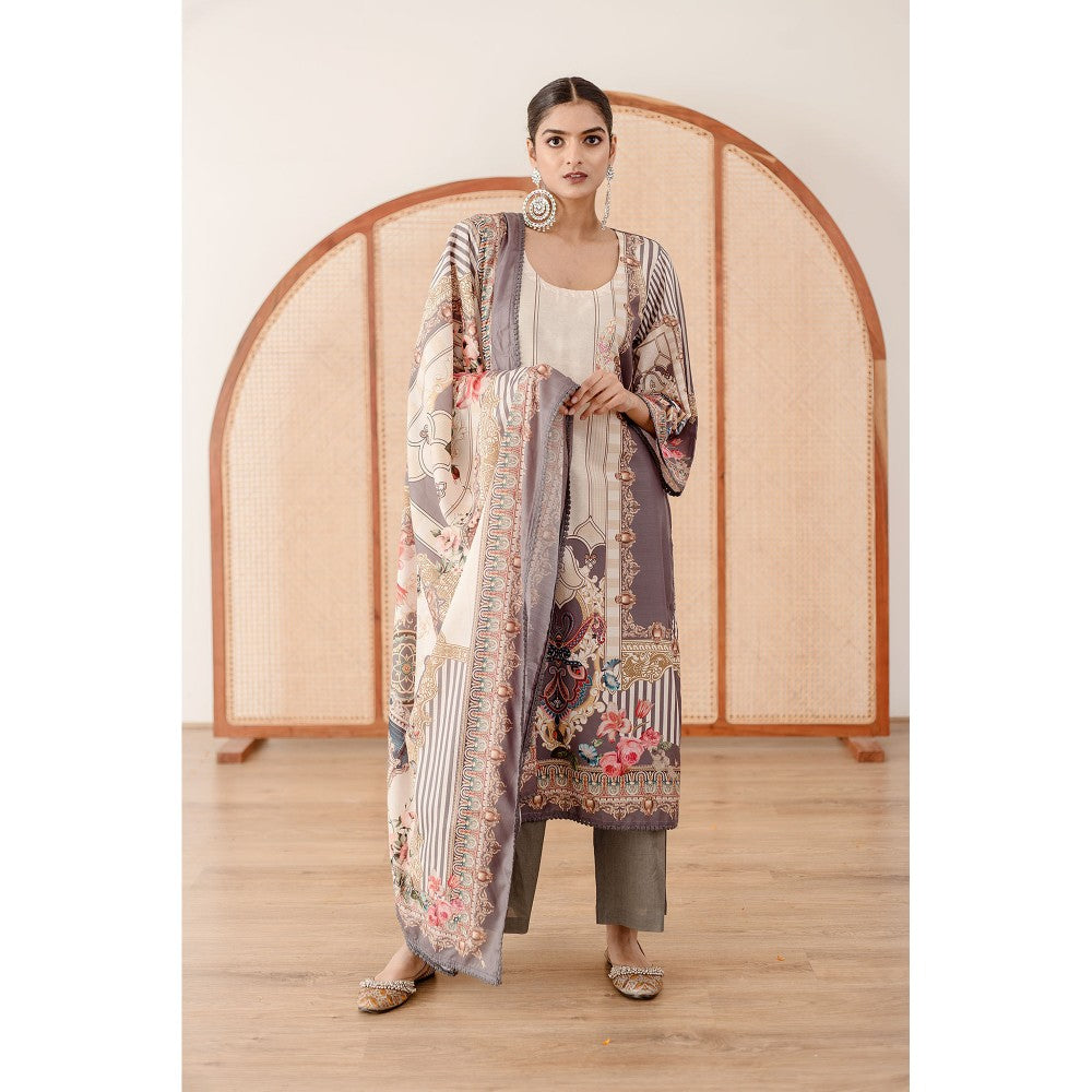 Gulabo Jaipur Zara Grey Straight Kurta with Pant (Set of 3)