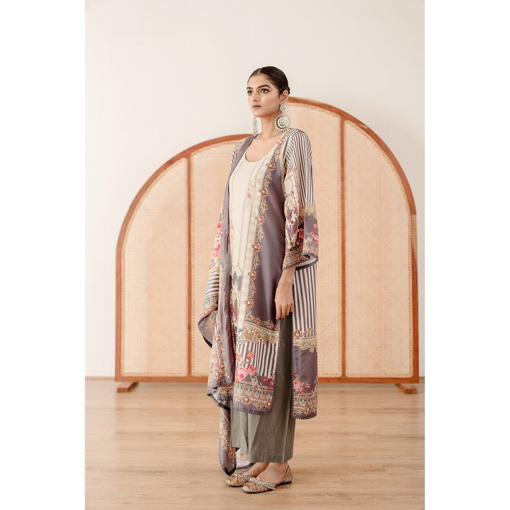 Gulabo Jaipur Zara Grey Straight Kurta with Pant (Set of 3)