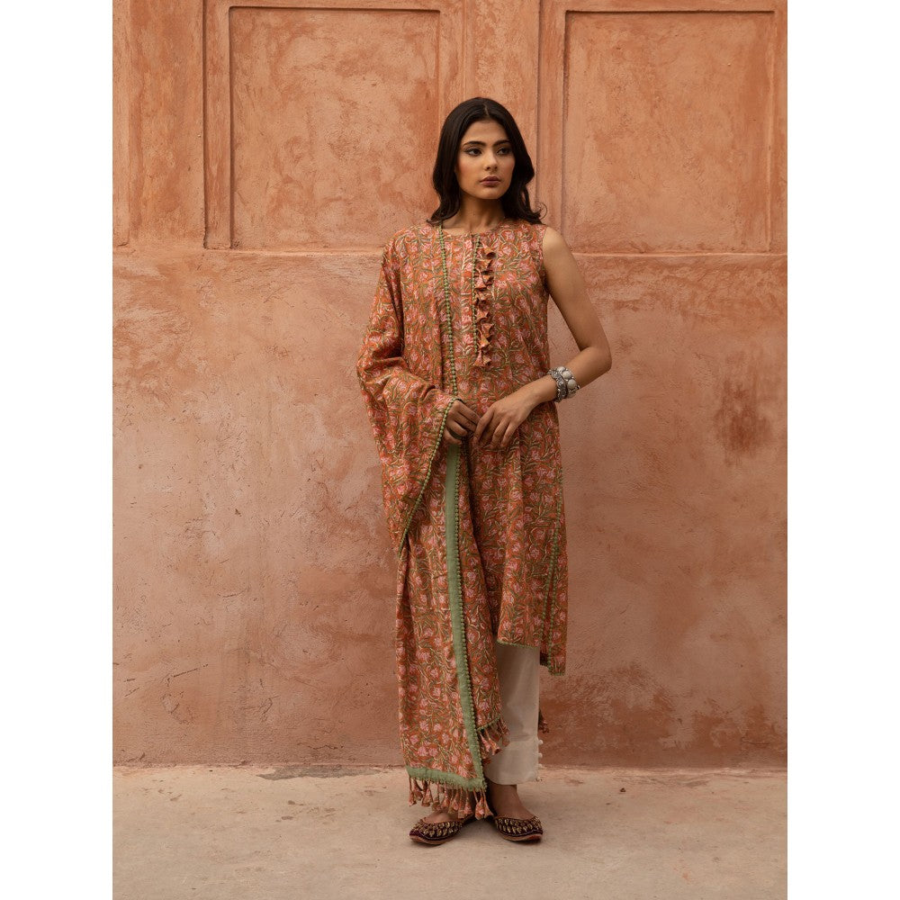Gulabo Jaipur Noorani Rust Color Kurta and Straight Pant with Dupatta (Set of 3)