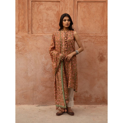 Gulabo Jaipur Noorani Rust Color Kurta and Straight Pant with Dupatta (Set of 3)